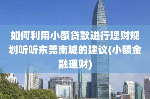 如何利用小额贷款进行理财规划听听东莞南城的建议(小额金融理财)