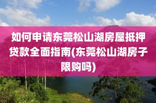 如何申请东莞松山湖房屋抵押贷款全面指南(东莞松山湖房子限购吗)