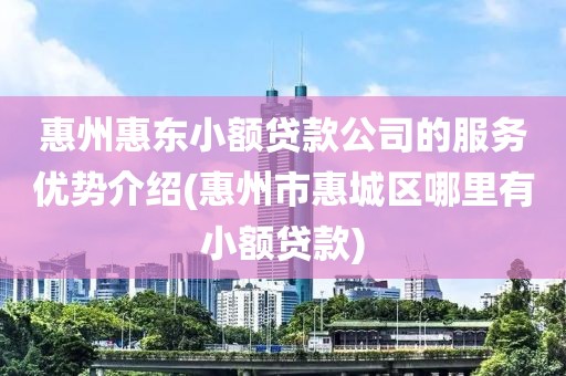 惠州惠东小额贷款公司的服务优势介绍(惠州市惠城区哪里有小额贷款)