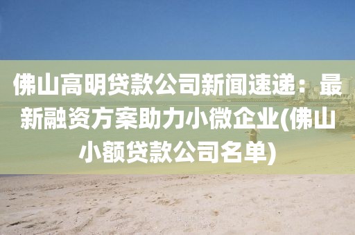 佛山高明贷款公司新闻速递：最新融资方案助力小微企业(佛山小额贷款公司名单)