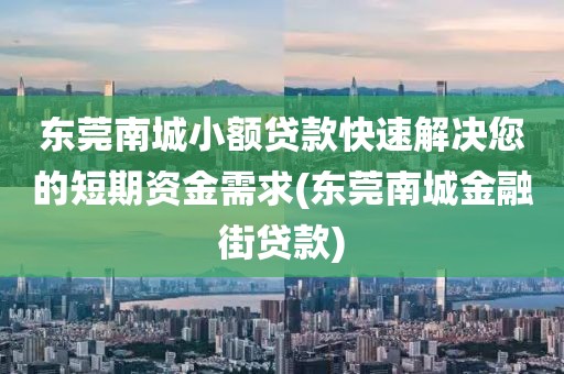 东莞南城小额贷款快速解决您的短期资金需求(东莞南城金融街贷款)